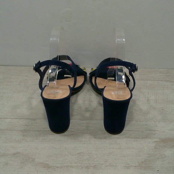 BP Navy Suede High Block Heels with Floral Embellishments Size 10 M - Picture 7 of 15